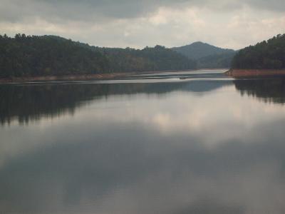 Looking across Lake Hiwassee from Hanging Dog Campground on a cloudy fall day